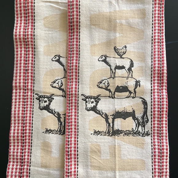 Farm Fresh collection: dish towels rooster/cow/pig silhouette/stripe border-NWT - Picture 11 of 16